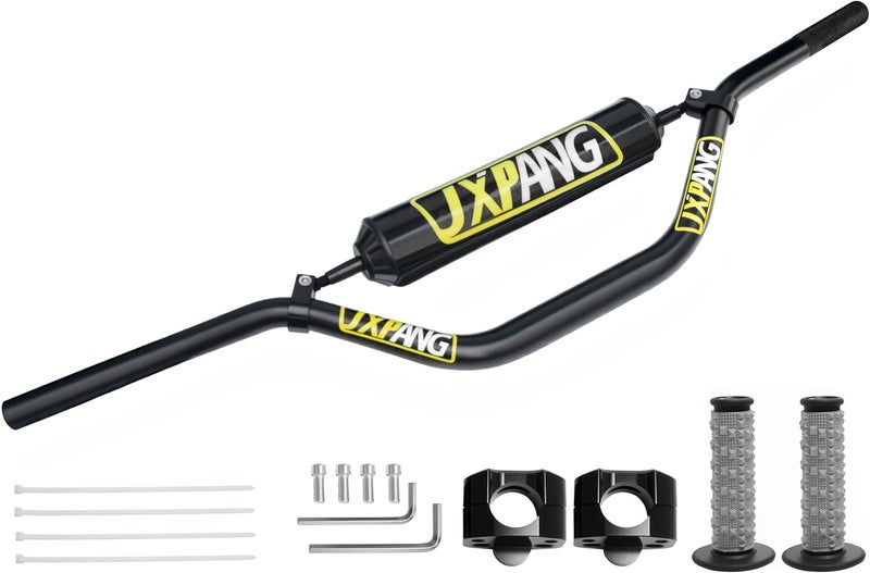 JXPANG مقود دراجة نارية عالمي 1 1/8" 28 مم من الألمنيوم 6063، مقود دراجة بيت مطور مع وسادة فوم ومقابض مقود مضادة للانزلاق وقاعدة تثبيت لسباقات الموتوكروس ودراجات التراب ATV كواد (الطراز C-أسود) - Image 1